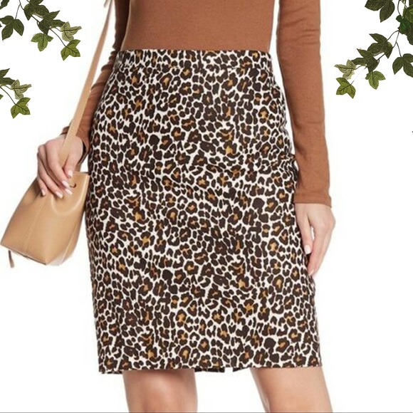 NWT J Crew Linen Cotton No. 2 Leopard Pencil Skirt - Picture 1 of 9